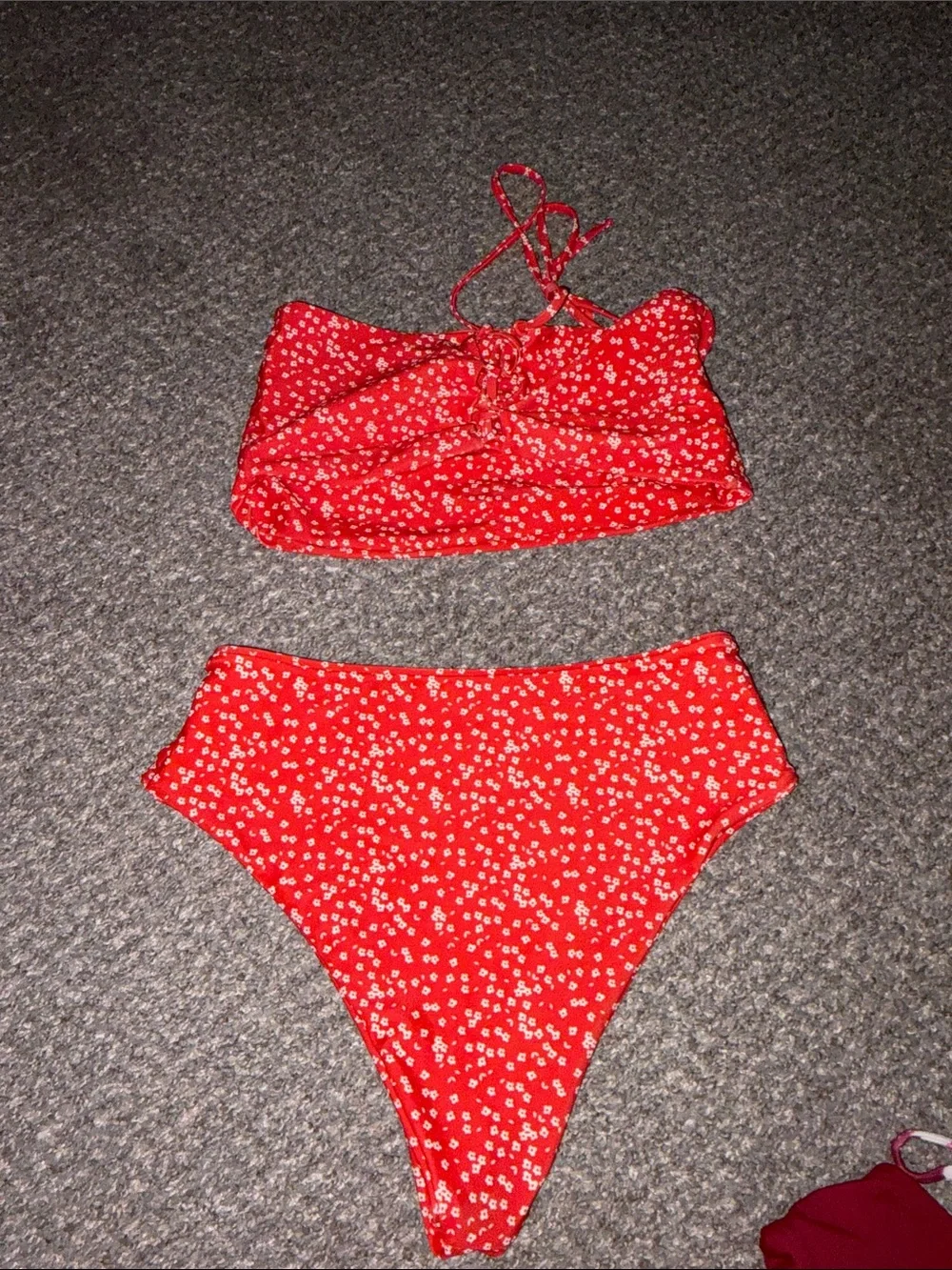 SHEIN Red Floral Bandeau Bikini Set